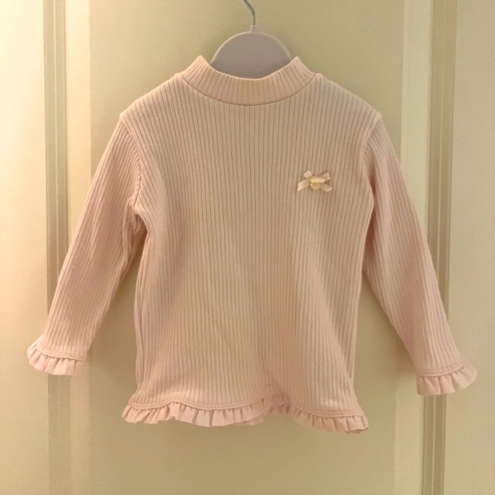 Tartine et Chocolat Baby Girl Pink Long Sleeve Tee with Ruffles - 1Y